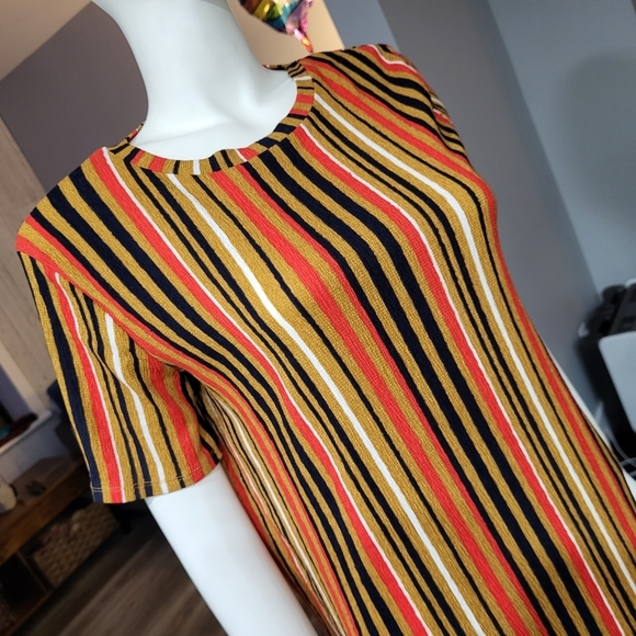 Zara| Dress Striped Crepe Asymmetric Hem Short Sleeves - Picture 3 of 9